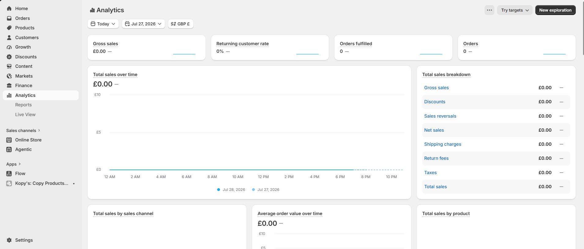 Shopify product and order management interface