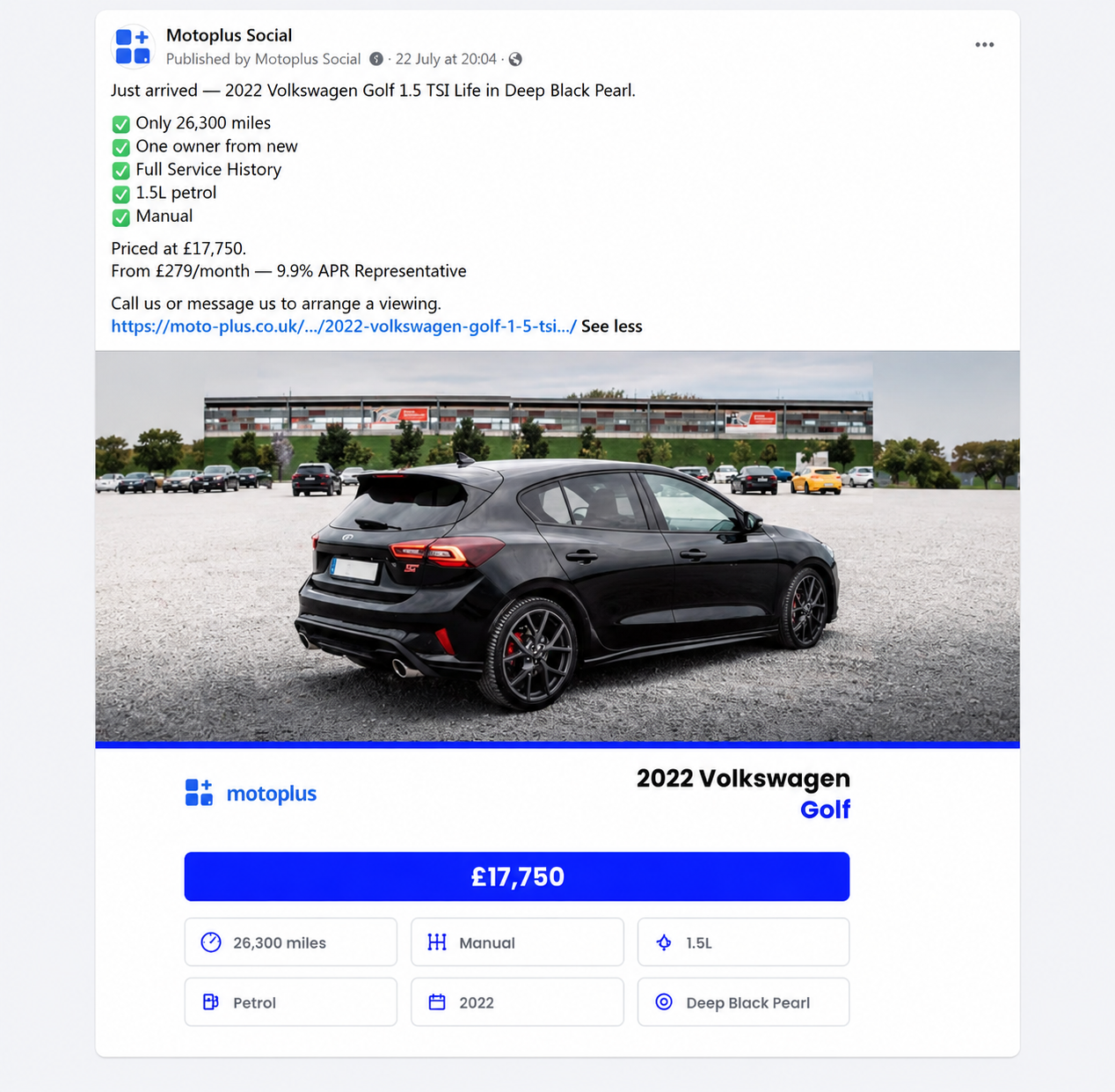 Motoplus branded vehicle social graphic